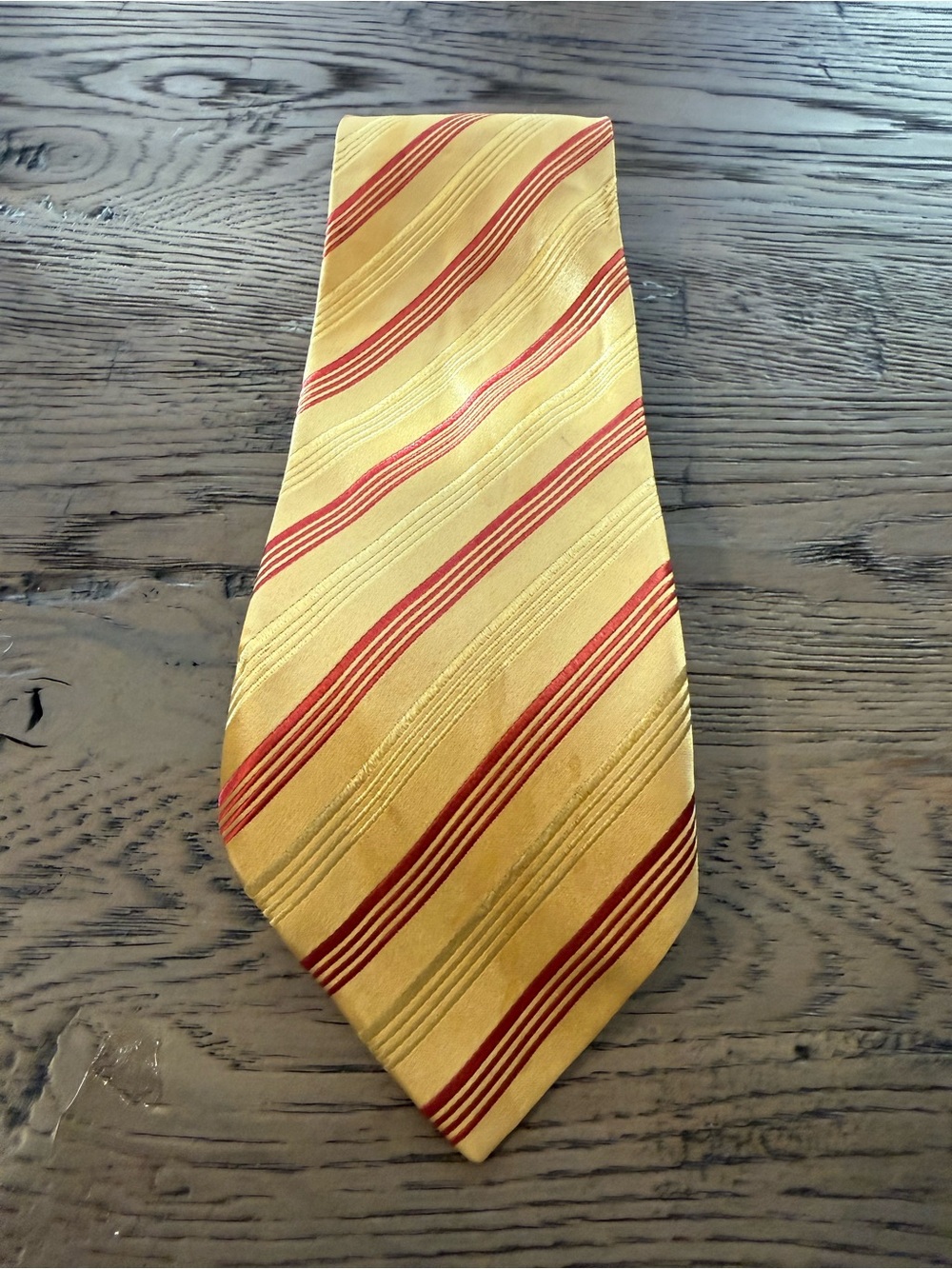 Charvet Yellow Tie with Red Diagonal Stripes